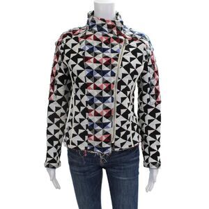 IRO Womens Printed Textured Full Zip Long Sleeve Jacket White Multi Size 38